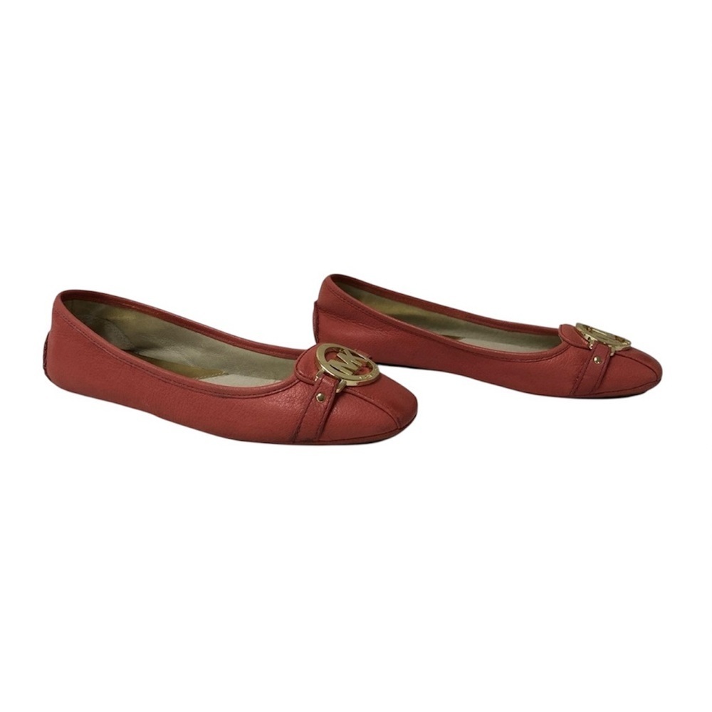Michael Kors Red Leather MK Logo Ballet Flats - Picture 3 of 8